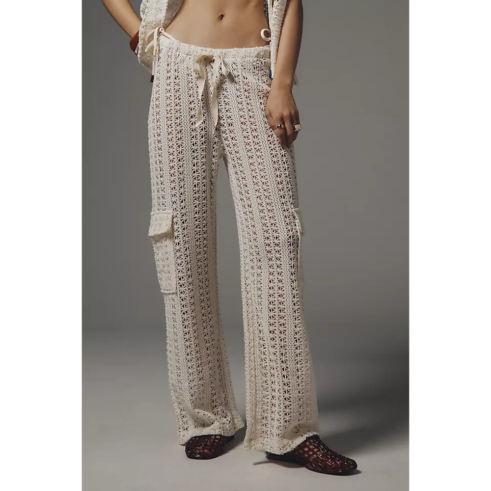 l*space anthropologie Crochet Wide Leg Beach Pants in Cream